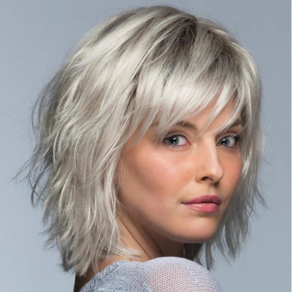 Chic Short Wavy Bob Wig | Side Part Platinum Ombre Fashion Hair