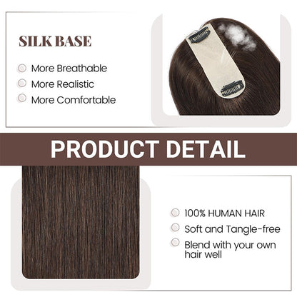1.5"x5"  Silk Base Straight Real Human Hair Toppers  With Highlights