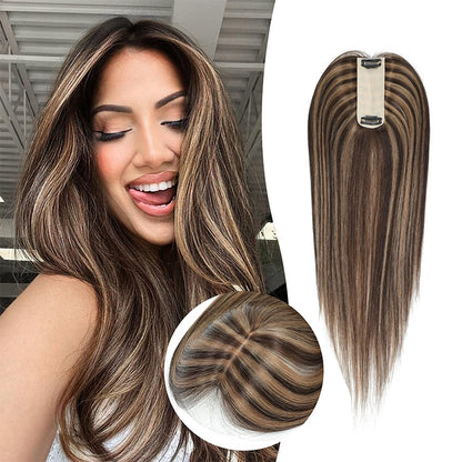 1.5"x5"  Silk Base Straight Real Human Hair Toppers  With Highlights