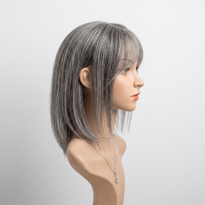 10*12CM 100% Virgin Remy Light Silver Mono Base Human Hair Toppers With Bangs for Women