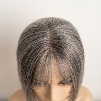 10*12CM 100% Virgin Remy Light Silver Mono Base Human Hair Toppers With Bangs for Women