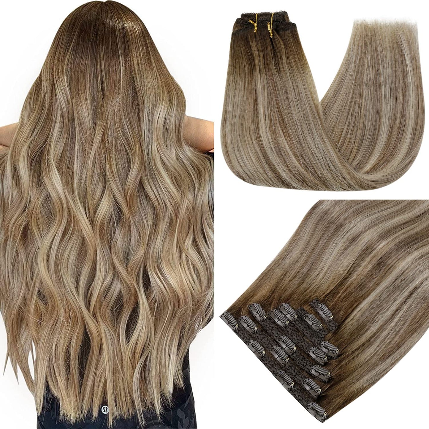 Light Brown Clip in Hair Extensions | 100% Human Hair