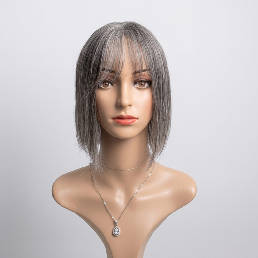 10*12CM 100% Virgin Remy Light Silver Mono Base Human Hair Toppers With Bangs for Women