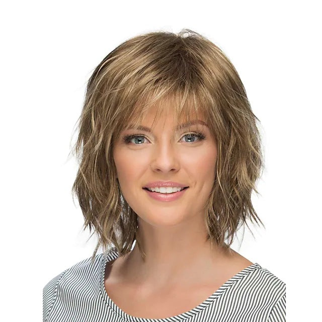 Chic Short Wavy Bob Wig | Side Part Platinum Ombre Fashion Hair