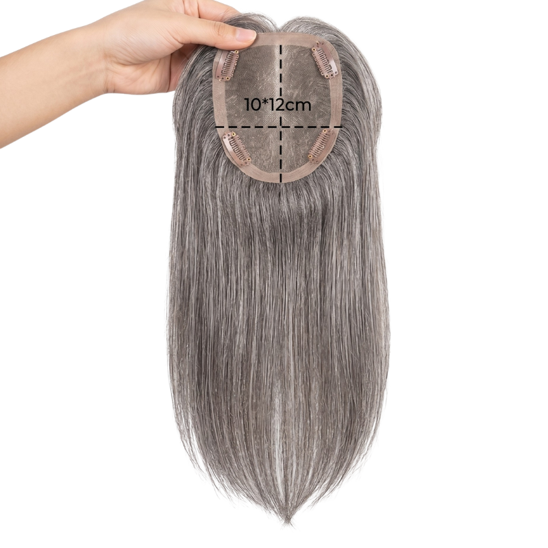 10*12CM 100% Virgin Remy Light Silver Mono Base Human Hair Toppers With Bangs for Women