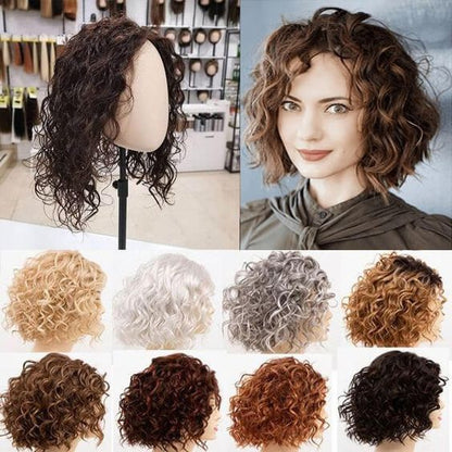 女性用ショートふわふわカーリークリップインヘアトッパー