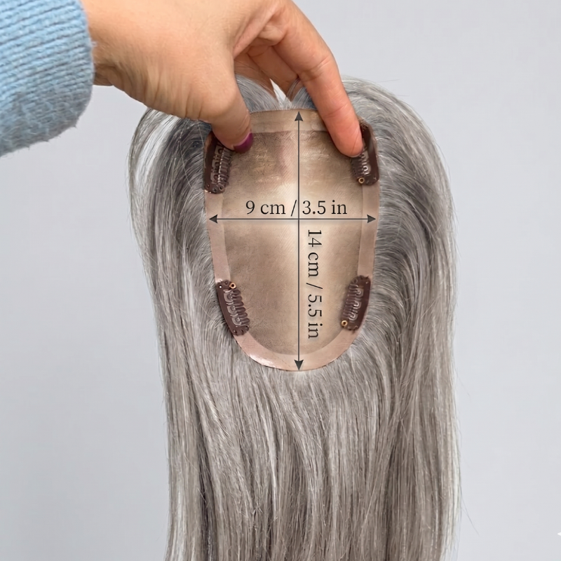 100% Virgin Remy Light Silver Mono Base Human  Hair Pieces for Women