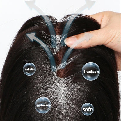 Flash Sale 🔔 Hand Tied Swiss Lace Base Real Human Clip In Hair Topper for Women Human Hair