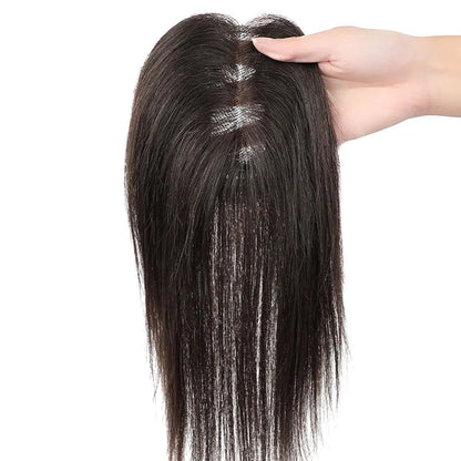Flash Sale 🔔 Hand Tied Swiss Lace Base Real Human Clip In Hair Topper for Women Human Hair