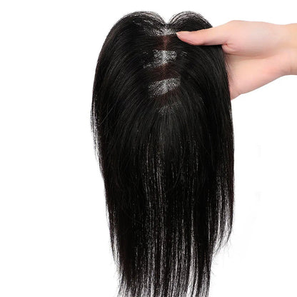 Flash Sale 🔔 Hand Tied Swiss Lace Base Real Human Clip In Hair Topper for Women Human Hair