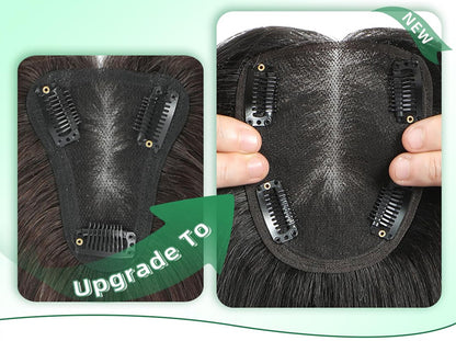 Flash Sale 🔔 Hand Tied Swiss Lace Base Real Human Clip In Hair Topper for Women Human Hair