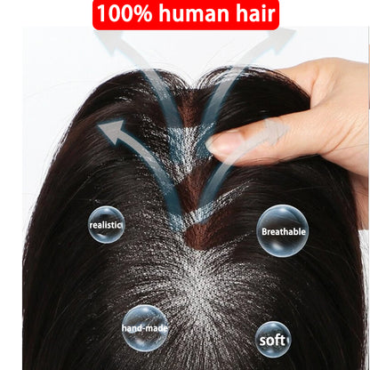 Flash Sale 🔔 Hand Tied Swiss Lace Base Real Human Clip In Hair Topper for Women Human Hair