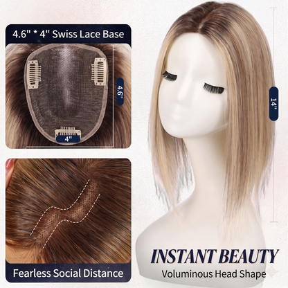 4x4.6" Swiss Mesh Topper — Seamless Remy Human Hair with Natural Gradient Fullness