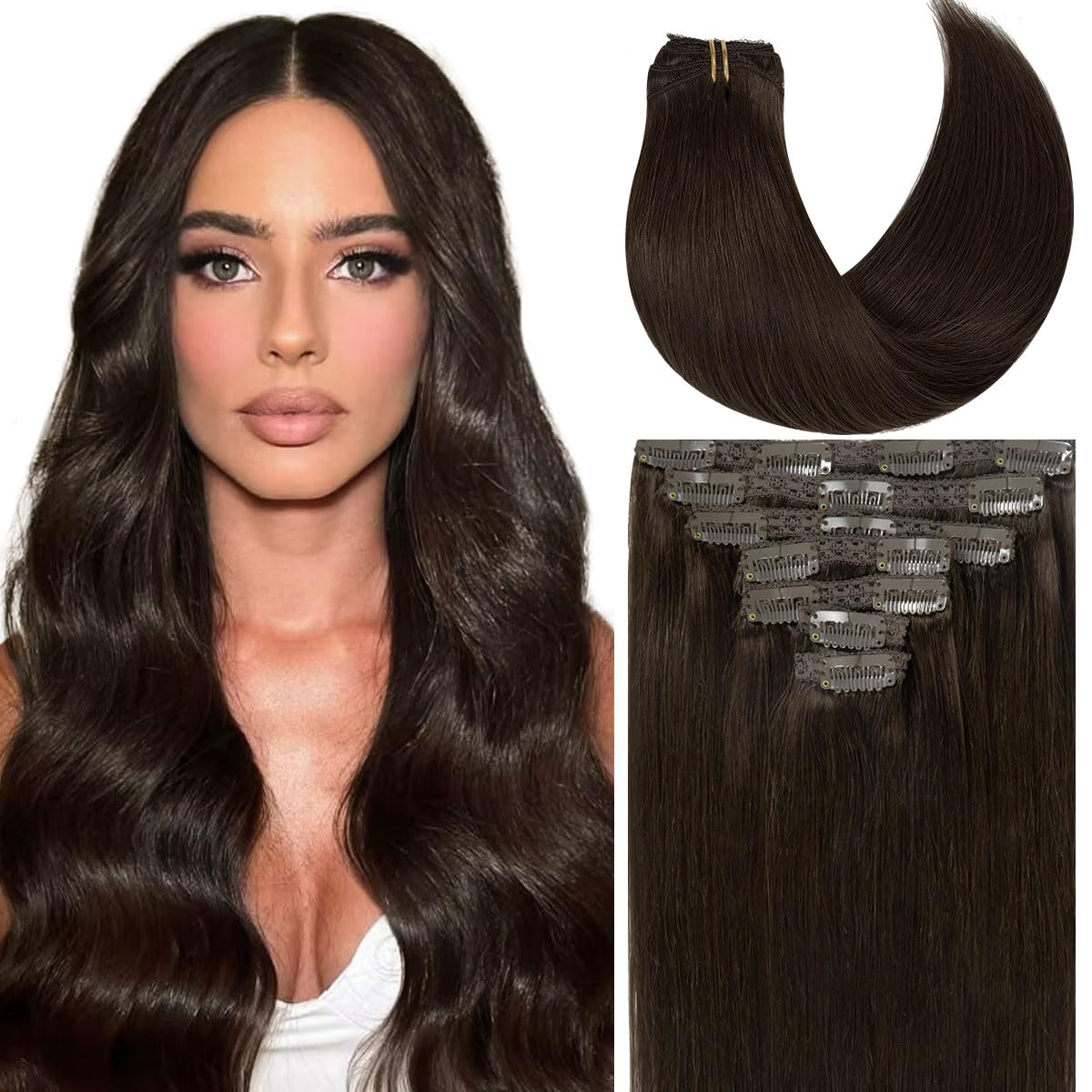 Light Brown Clip in Hair Extensions | 100% Human Hair