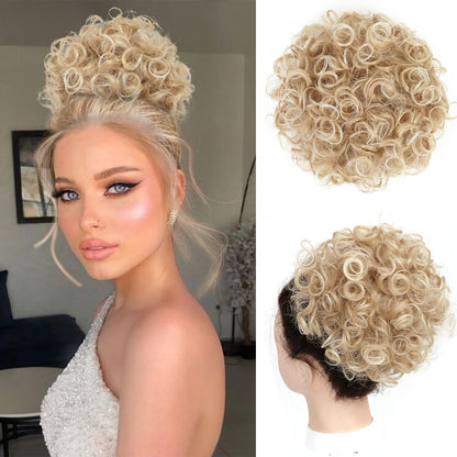 ゆるいウェーブの大きなカーリーディッシュドーナツシュシュ、メッシーバンヘアエクステンション
