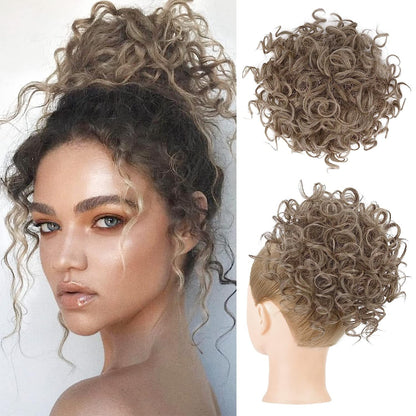 ゆるいウェーブの大きなカーリーディッシュドーナツシュシュ、メッシーバンヘアエクステンション
