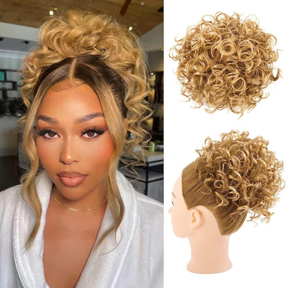 ゆるいウェーブの大きなカーリーディッシュドーナツシュシュ、メッシーバンヘアエクステンション
