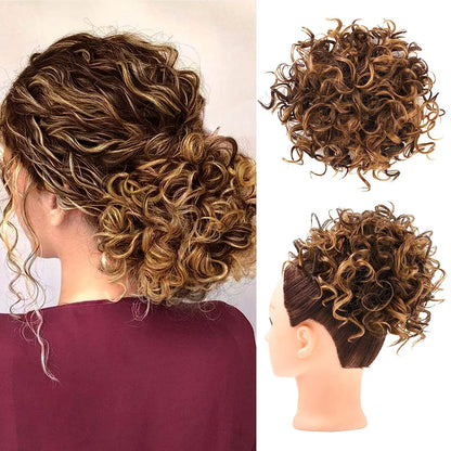 ゆるいウェーブの大きなカーリーディッシュドーナツシュシュ、メッシーバンヘアエクステンション