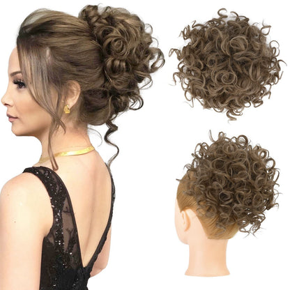 ゆるいウェーブの大きなカーリーディッシュドーナツシュシュ、メッシーバンヘアエクステンション