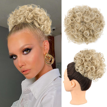 ゆるいウェーブの大きなカーリーディッシュドーナツシュシュ、メッシーバンヘアエクステンション