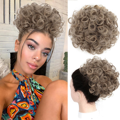 ゆるいウェーブの大きなカーリーディッシュドーナツシュシュ、メッシーバンヘアエクステンション