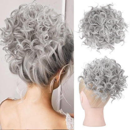 ゆるいウェーブの大きなカーリーディッシュドーナツシュシュ、メッシーバンヘアエクステンション