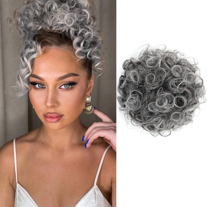 ゆるいウェーブの大きなカーリーディッシュドーナツシュシュ、メッシーバンヘアエクステンション