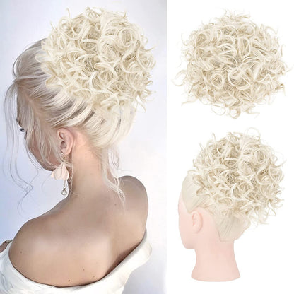 ゆるいウェーブの大きなカーリーディッシュドーナツシュシュ、メッシーバンヘアエクステンション