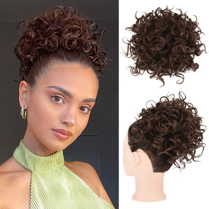 ゆるいウェーブの大きなカーリーディッシュドーナツシュシュ、メッシーバンヘアエクステンション