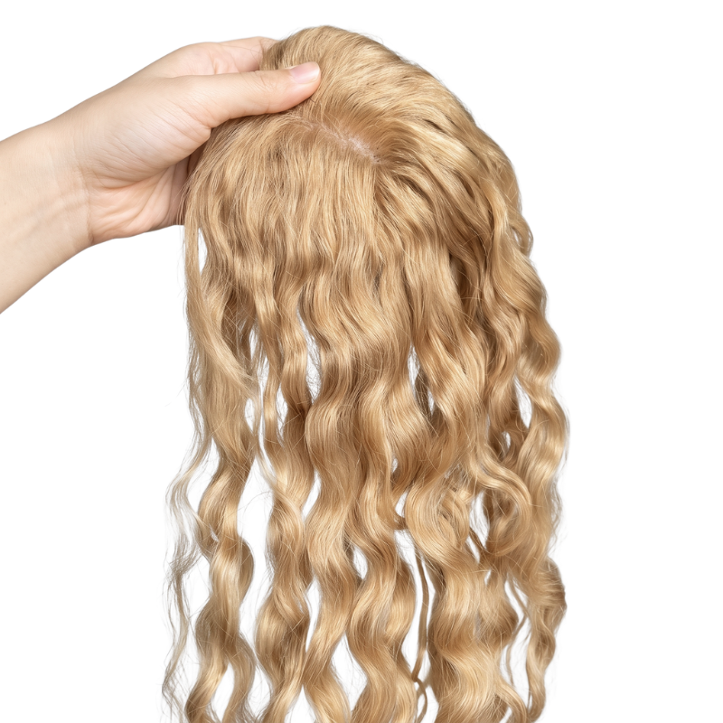 Full Hand tied Base Curly Wavy Human Hair Toppers Clip in Topper for Women