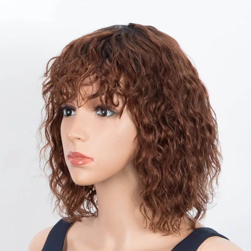Full Handtied Swiss Base Curly Wavy Human Hair Toppers With Bangs 我的商店
