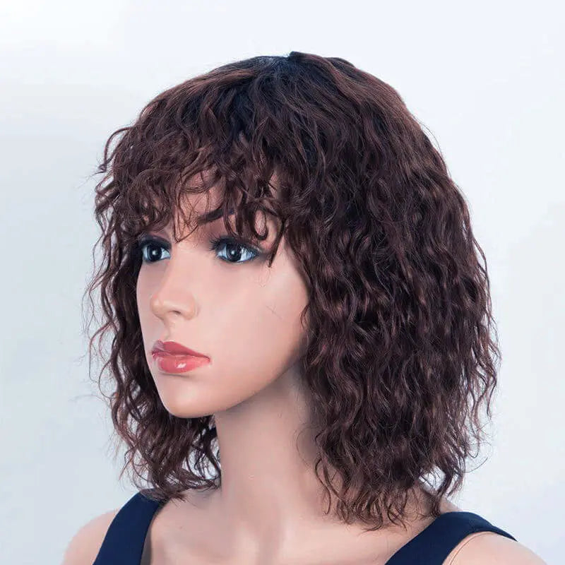 Full Handtied Swiss Base Curly Wavy Human Hair Toppers With Bangs 我的商店