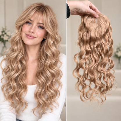 Full Hand tied Base Curly Wavy Human Hair Toppers Clip in Topper for Women