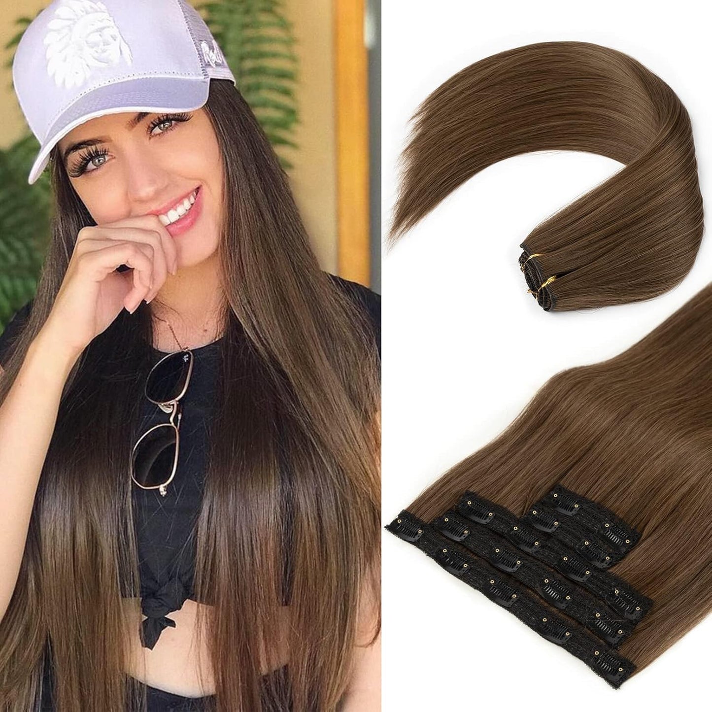100% Human Hair Clip in Extensions - Mocha & Chestnut Balayage