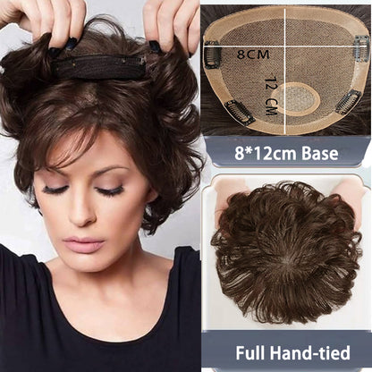 Flash Sale 🔔 Invisible Hand Tied Swiss Lace Base Real Human Short Hairpiece for Women