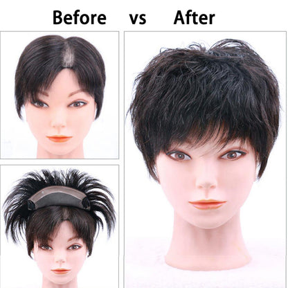 Flash Sale 🔔 Invisible Hand Tied Swiss Lace Base Real Human Short Hairpiece for Women