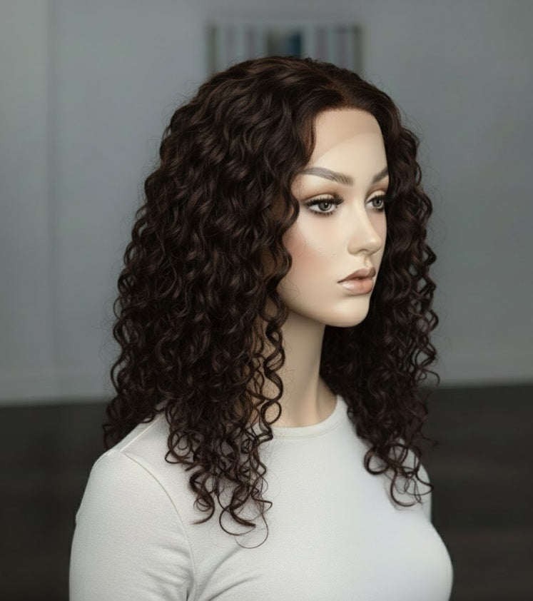 9×14 プレミアムカーリーモノベース人毛トッパー（女性用） 