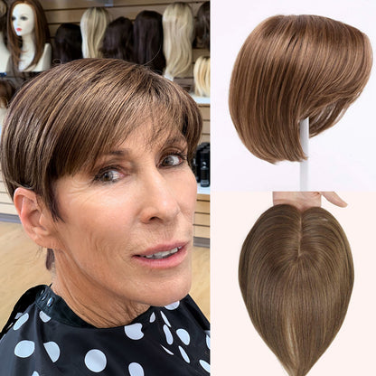 前髪付きのスタイリッシュなストレートナチュラルヘアトッパー