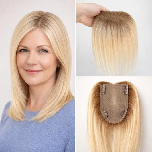 3"×5" Blonde Ombre Balayage Human Hair Topper for Women 我的商店