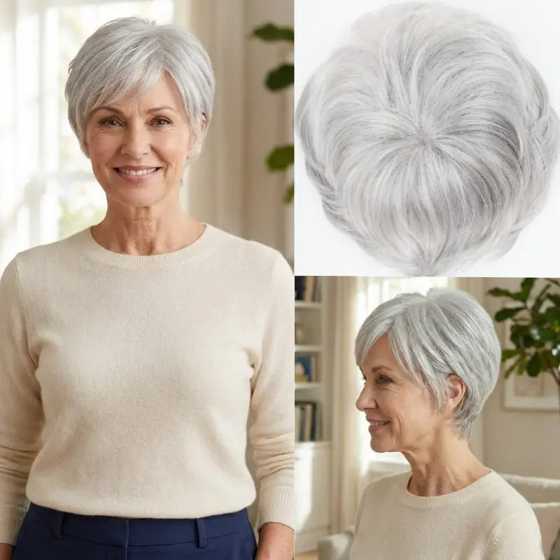 Silver Full Hand-Tied Mono Base Virgin Remy Hair Topper