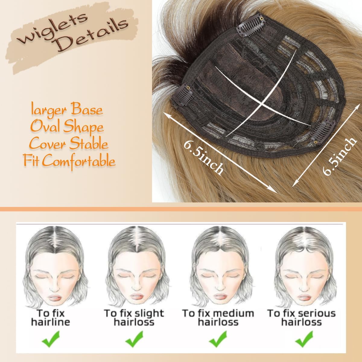薄毛対策に！前髪付きプレミアムウェーブヘアトッパー（ホットセール） - 自然なボリュームのある人毛