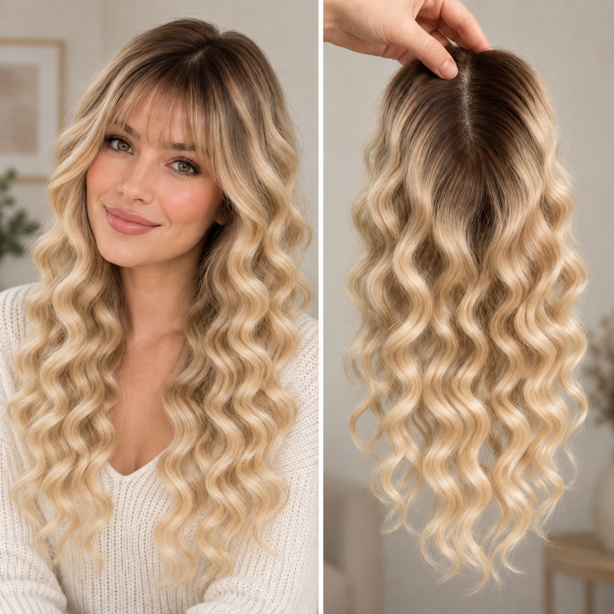 Full Hand tied Base Curly Wavy Human Hair Toppers Clip in Topper for Women
