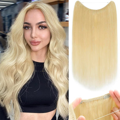 Remy Human Halo Hair Extensions Natural Hidden Wire