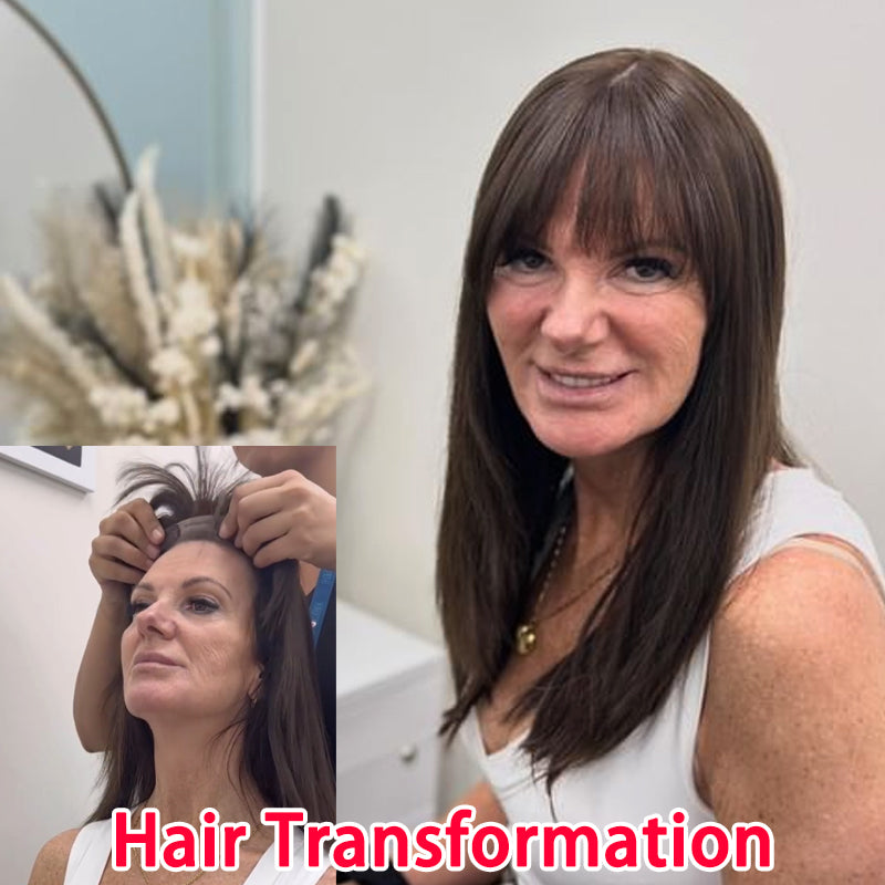 18-24 Inch 4 Clips Natural Hair Toppers with Bangs for Women Adding Hair Volume