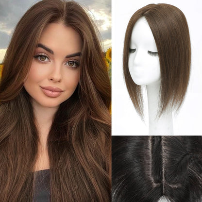 Full Hand-tied Mono Base Hair Topper NO Bangs Clip-in Thick Hairpiece for Women