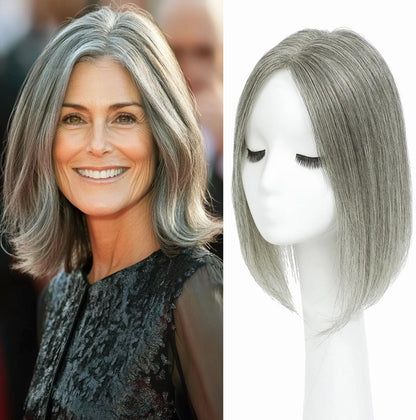 Full Hand-tied Mono Base Hair Topper NO Bangs Clip-in Thick Hairpiece for Women
