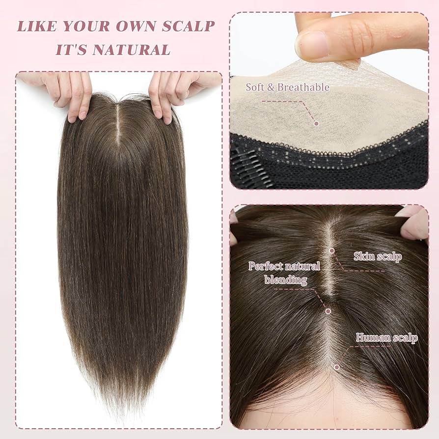夏に使える通気性のあるナチュラルストレートヘア用トッパー（薄毛の女性向け） 