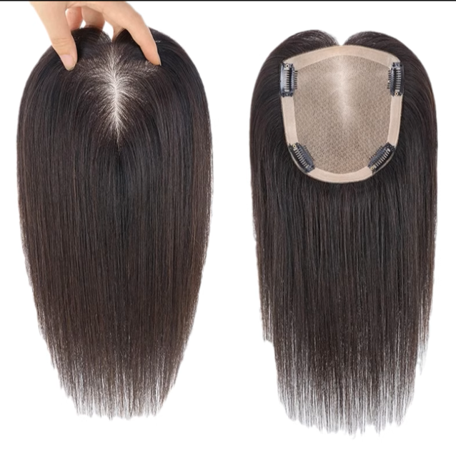 夏に使える通気性のあるナチュラルストレートヘア用トッパー（薄毛の女性向け） 