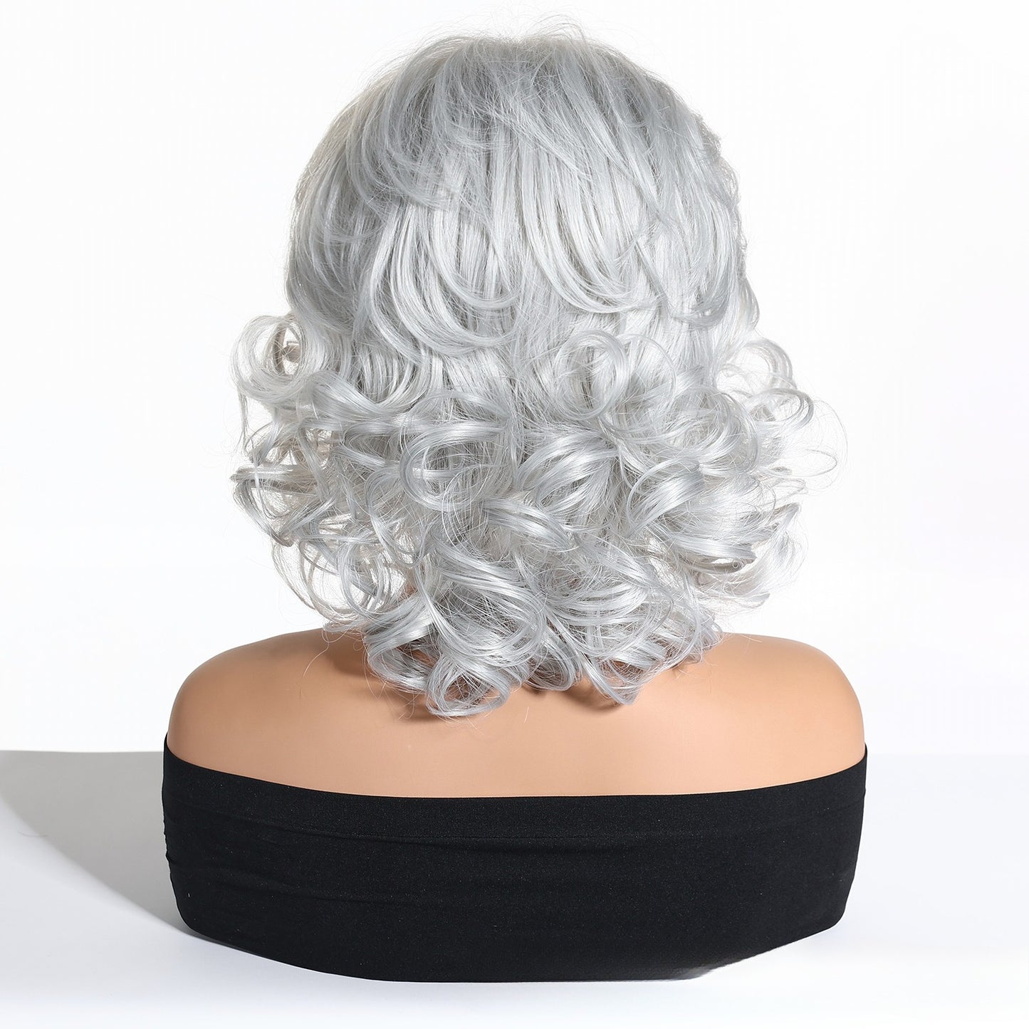 Short Curly Silver White Wigs for Women - Layered Wavy Synthetic Wig with Fringe