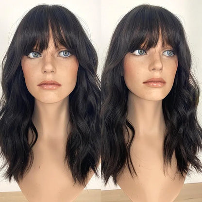 ナチュラルなボディウェーブ、フリンジ付きリアルヘアトッパー、前髪付き人毛トッパー